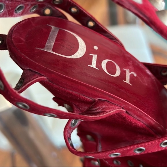INTEREST CHECK Dior Red Suede Studded Platform Heels - Picture 3 of 7